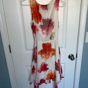 Calvin Klein White and Pink Flowy Flower Dress with Tie